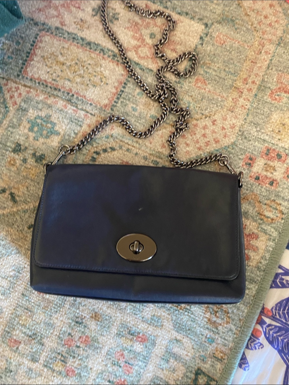 COACH Chain-Handle Crossbody NAVY AND GUNMETAL